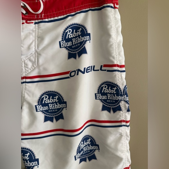 O'Neill White and Blue Pabst Blue Ribbon Logo Board Shorts - Picture 5 of 17